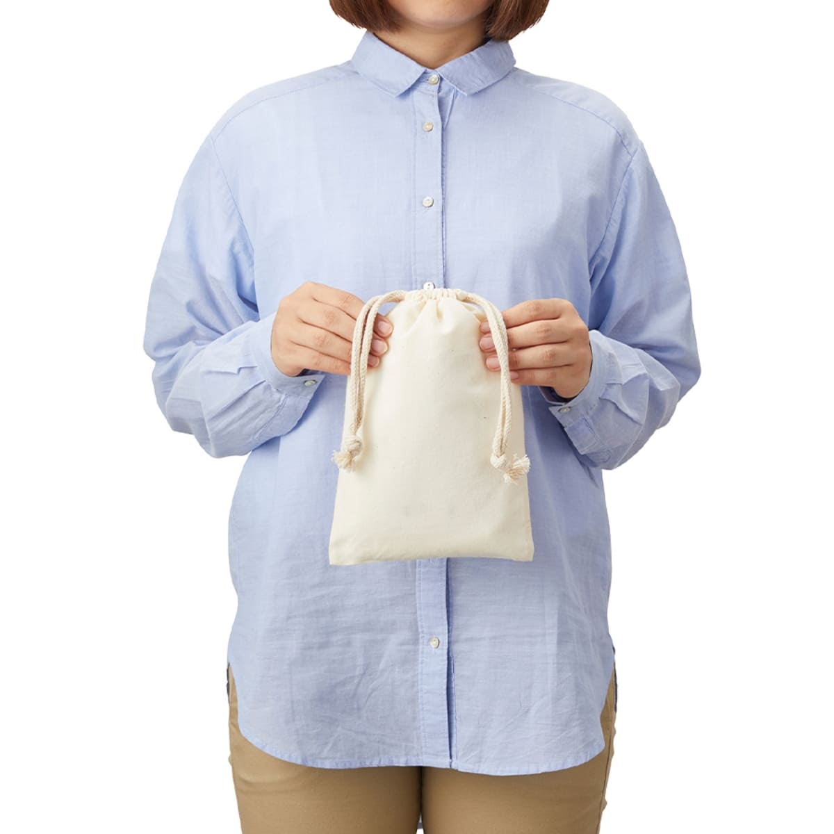 コットン巾着（Ｍ） | ノベルティ(小物) | 1枚 | TR-0293 | ライトブルー