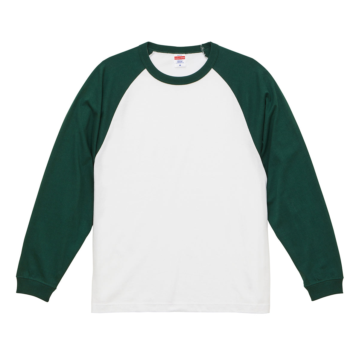 5.6オンス ラグラン ロングスリーブ Tシャツ（1.6インチリブ） | メンズ | 1枚 | 5048-01 | ホワイト/アイビーグリーン