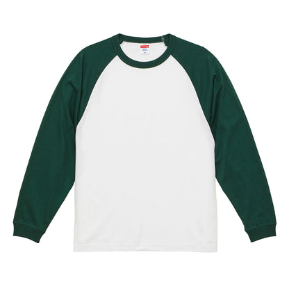 5.6オンス ラグラン ロングスリーブ Tシャツ（1.6インチリブ） | メンズ | 1枚 | 5048-01 | ホワイト/アイビーグリーン