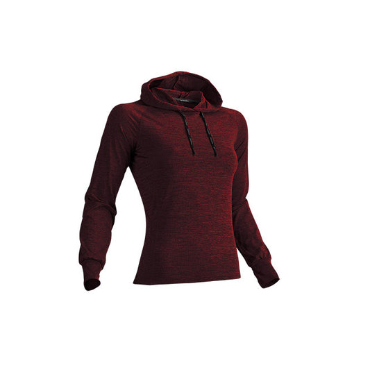 【送料無料】ウィメンズフィットネスフーディロングスリーブシャツ | ユニフォーム | 1枚 | P760 | バーガンディミックスブラック