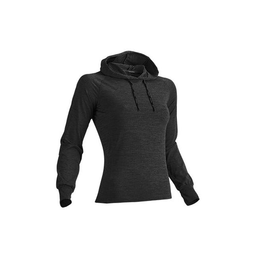 【送料無料】ウィメンズフィットネスフーディロングスリーブシャツ | ユニフォーム | 1枚 | P760 | チャコールグレーミックスブラック
