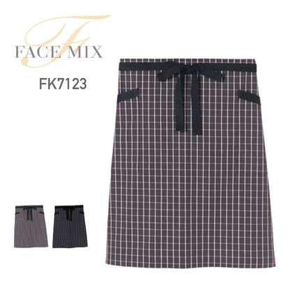 チェック柄ロングエプロン | カフェ・飲食店制服 | 1枚 | FK7123 | ブラウン