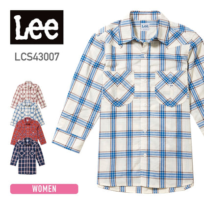 レディースウエスタンチェック七分袖シャツ | カフェ・飲食店制服 | 1枚 | LCS43007 | ブルー