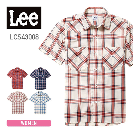 レディースウエスタンチェック半袖シャツ | カフェ・飲食店制服 | 1枚 | LCS43008 | レッド