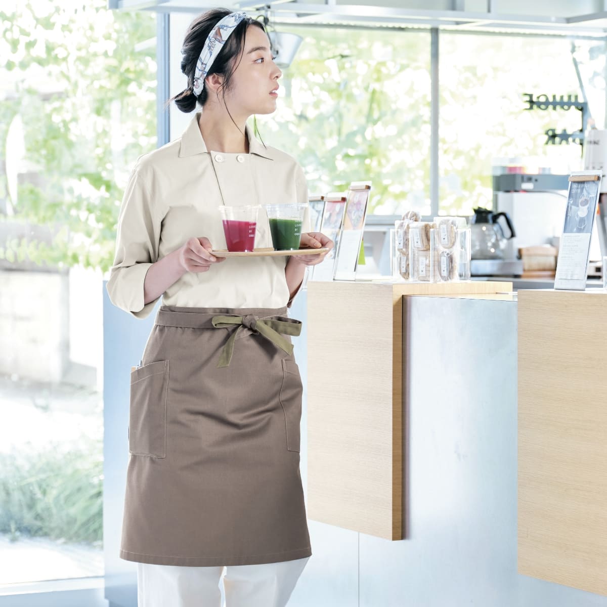 ミドルエプロン | ノベルティ(小物) | 1枚 | FK7194 | カーキ×ベージュ