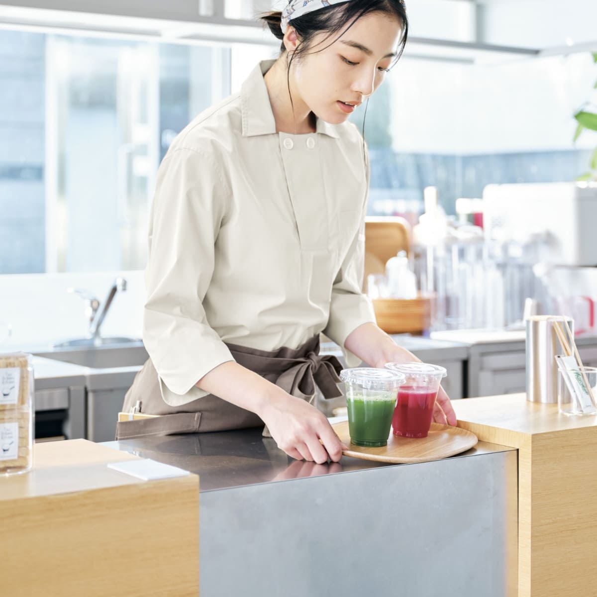 ミドルエプロン | ノベルティ(小物) | 1枚 | FK7194 | ベージュ×カーキ