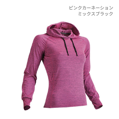 【送料無料】ウィメンズフィットネスフーディロングスリーブシャツ | ユニフォーム | 1枚 | P760 | ピンクカーネーションミックスブラック